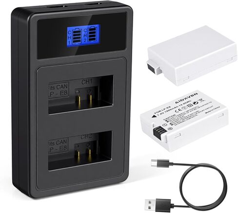 بطارية بديلة LP-E8 مكونة من عبوتين مع شاحن USB مزدوج لكاميرات Canon EOS، متوافقة مع Rebel T3i T4i T5i T6i T7i، 550D 600D 650D 700D 750D 800D، Kiss X4 X5 X6i X7i in Kuwait