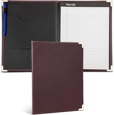 Samsill Classic Business Padfolio، محفظة تنفيذية، جلد صناعي أسود، زوايا نحاسية، منظم مستندات السيرة الذاتية، يحمل لوحة كتابة مقاس 8.5 × 11 بوصة، حلقة قلم in Kuwait