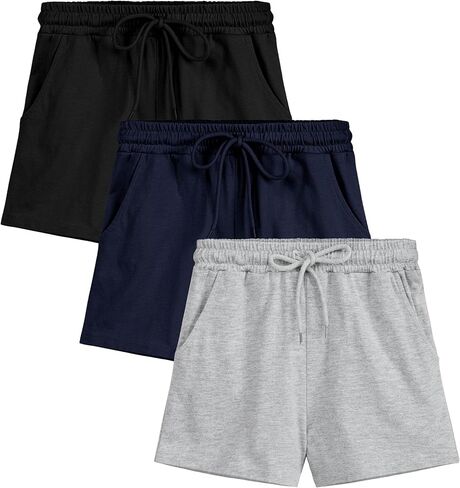 Poroka 3 Pack Girls Sweat Shorts Summer Athletic Running Shorts with Pockets & Elastic Waist for Teens in Saudi Arabia