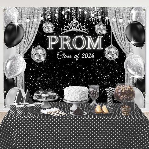 7×5Ft Prom Decorations 2026 Backdrop Silver Glitter Prom Class of 2026 Backdrops for Photoshoot Neon Light Ball Prom Send Off Graduation Banner for Party 84×60inch in Saudi Arabia