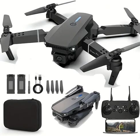 طائرة بدون طيار S181X جديدة مع نظام تحديد المواقع العالمي (GPS) وE88X مع خاصية تجنب العوائق، بطاريتان، طائرة كوادكوبتر بدون فرش، تجنب العوائق، وقت طيران طويل، متوافقة مع الهاتف الذكي، للبالغين والمبتدئين (طائرة بدون طيار E88X مع بطاريتين - رمادي) in Kuwait