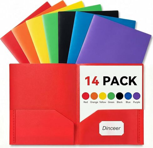 Plastic Folders with Pockets (7 Pack Assorted Colors) - Heavy Duty Poly File Folders, Letter Size with Card Slot for School Office Organization - Dinceer in Saudi Arabia