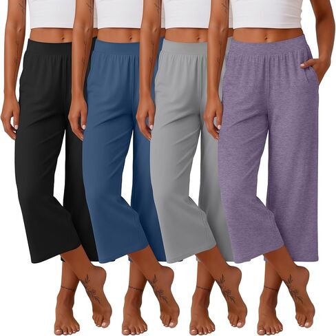Neer 4 Pack Women's Capri Pants ، Lounge Wide Leg Yoga Spectpants فضفاض in Saudi Arabia