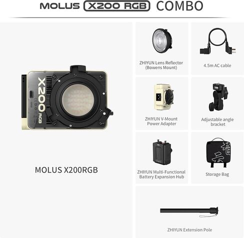 ZHIYUN MOLUS X200 RGB Combo 200W Video Light + 40D Bowens Mount Octagonal Softbox [رسمي] إضاءة التصوير الفوتوغرافي الاحترافية المحمولة إضاءة الإخراج المستمر المحمولة in Kuwait