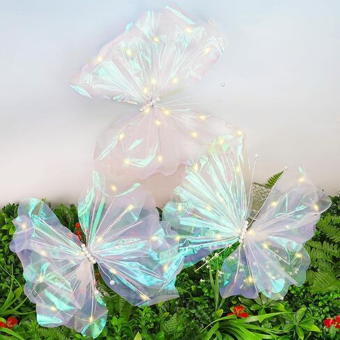 3 قطع من WARMALL ديكور معلق على شكل فراشة LED، فراشة عملاقة مع زينة مضيئة لغرفة النوم والحديقة والتصوير الفوتوغرافي وحفلات الزفاف وأعياد الميلاد 20 بوصة (أبيض) in Kuwait