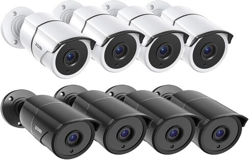 ZOSI 8-Pack 1080p كاميرات أمنية 4 في 1 HD-TVI نظام كاميرا رصاصة، IP67 مانعة لتسرب الماء، رؤية ليلية بالأشعة تحت الحمراء 120 قدم، متوافقة مع مسجل فيديو رقمي تناظري 720P/1080P/5MP/4K للمراقبة المنزلية الداخلية والخارجية. in Kuwait