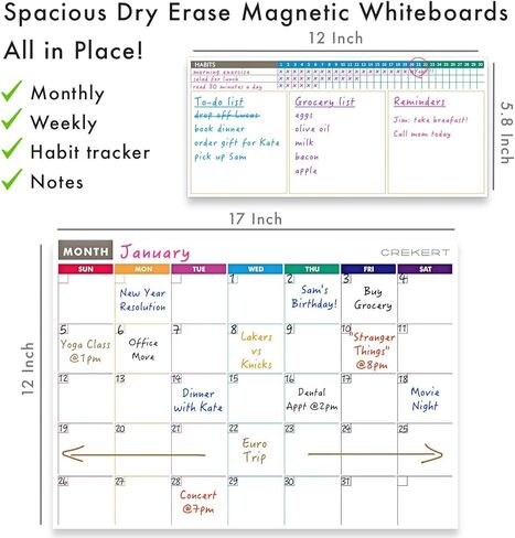 CREKERT Magnetic Calendar Whiteboard for Fridge Dry Erase Whiteboard Set of 3 for Kitchen Refrigerator Monthly Weekly Family Planning Whiteboard with 6 Magnets 4 Markers 1 Eraser (Gift Box) in Saudi Arabia