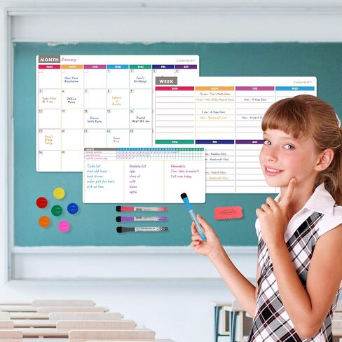 CREKERT Magnetic Calendar Whiteboard for Fridge Dry Erase Whiteboard Set of 3 for Kitchen Refrigerator Monthly Weekly Family Planning Whiteboard with 6 Magnets 4 Markers 1 Eraser (Gift Box) in Saudi Arabia