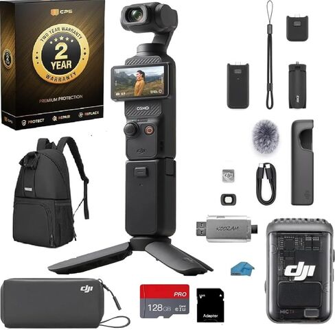 مجموعة DJI Osmo Pocket 3 Creator Combo، مستشعر CMOS مقاس 1 بوصة، فيديو بدقة 4K بمعدل 120 إطارًا في الثانية، تثبيت ثلاثي المحاور، حزمة كاميرا تسجيل فيديو مع بطاقة 128 جيجابايت وضمان ممتد لمدة عامين in Kuwait