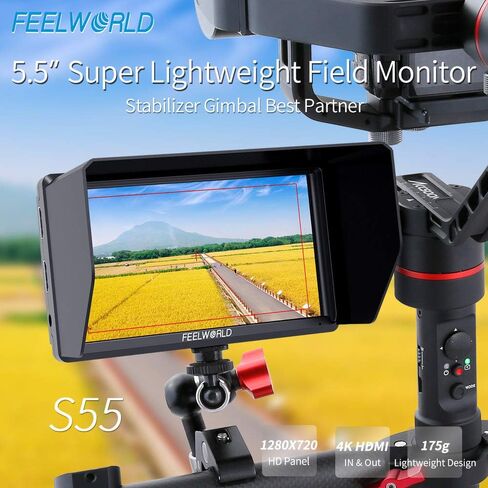 كاميرا Feel WORLD S55 مقاس 5.5 بوصة، شاشة DSLR الميدانية 4K HDMI صغيرة كاملة الوضوح 1280x720 IPS، مساعدة التركيز على ذروة الفيديو مع مخرج تيار مستمر 8.4 فولت in Kuwait