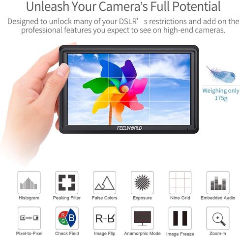 كاميرا Feel WORLD S55 مقاس 5.5 بوصة، شاشة DSLR الميدانية 4K HDMI صغيرة كاملة الوضوح 1280x720 IPS، مساعدة التركيز على ذروة الفيديو مع مخرج تيار مستمر 8.4 فولت in Kuwait