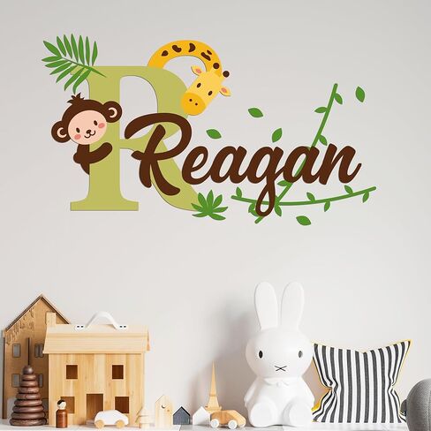ملصقات حائط مخصصة من e-Graphic Design Inc على شكل قرد وزرافة للطفلة أو الصبي I اسم مخصص وحرف أولي لديكور جدار الحضانة I خيارات متعددة الأحجام والألوان (عرض 32 بوصة × 18 بوصة ارتفاع) in Kuwait