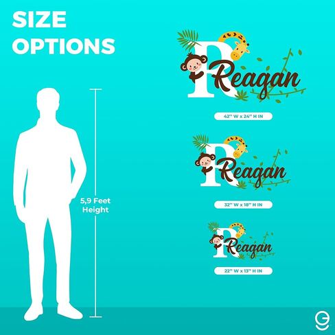 ملصقات حائط مخصصة من e-Graphic Design Inc على شكل قرد وزرافة للطفلة أو الصبي I اسم مخصص وحرف أولي لديكور جدار الحضانة I خيارات متعددة الأحجام والألوان (عرض 32 بوصة × 18 بوصة ارتفاع) in Kuwait