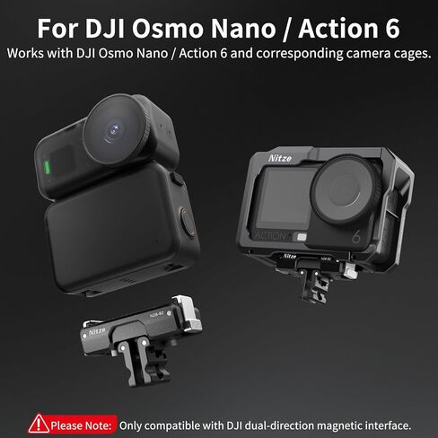 Nitze حامل مغناطيسي قابل للطي ثنائي الاتجاه سريع التحرير لـ DJI Osmo Action 6 / Osmo Nano، مع خيط 1/4 بوصة وحامل ثنائي الشق قابل للطي للحامل ثلاثي القوائم وعصا السيلفي وملحقات كاميرا الحركة - N28-B2 in Kuwait