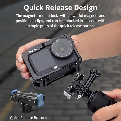 Nitze حامل مغناطيسي قابل للطي ثنائي الاتجاه سريع التحرير لـ DJI Osmo Action 6 / Osmo Nano، مع خيط 1/4 بوصة وحامل ثنائي الشق قابل للطي للحامل ثلاثي القوائم وعصا السيلفي وملحقات كاميرا الحركة - N28-B2 in Kuwait