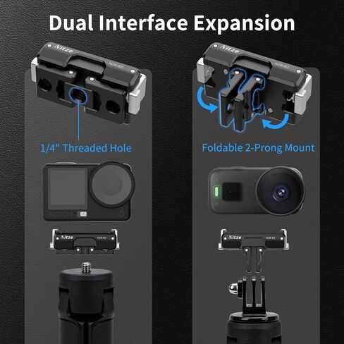 Nitze حامل مغناطيسي قابل للطي ثنائي الاتجاه سريع التحرير لـ DJI Osmo Action 6 / Osmo Nano، مع خيط 1/4 بوصة وحامل ثنائي الشق قابل للطي للحامل ثلاثي القوائم وعصا السيلفي وملحقات كاميرا الحركة - N28-B2 in Kuwait