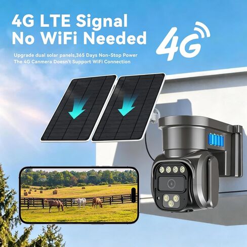 كاميرا أمان شمسية خلوية 4G LTE، بدون شبكة WiFi AOV كاميرا شمسية لاسلكية في الهواء الطلق، ألواح شمسية مزدوجة، عرض مباشر بزاوية 360 درجة، رؤية ليلية ملونة 2K، مستشعر حركة PIR، تسجيل 24/7، محادثة ثنائية الاتجاه، بطاقة SIM مدمجة in Kuwait