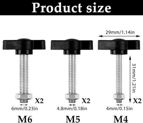 6 قطع استبدال مقبض شد اليد، M4/M5/ M6 × 30 مم، مقابض جناح تي شيرت، براغي إبهام، مسمار مقبض جناح أسود، مسامير مقبض ميكانيكية برأس بلاستيكي لحامل ثلاثي القوائم، حامل أرضية للكمبيوتر اللوحي وحوامل التصوير الفوتوغرافي in Kuwait