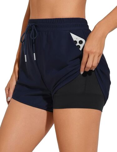 Bonneuitbebe Women's 3" High Waisted Swim Shorts Drawstring Bathing Suit Bottoms UPF 50+ Board Shorts with Boxer Liner in Saudi Arabia