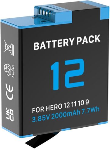2000mAh Battery for GoPro Hero 12, 11, 10, 9 Series Camera (1-Pack), 2025 New Upgraded High-Performance Ultra-High-Capacity Li-ion Replacement Batteries (Black, Hero 12/11/10/9, A) in Kuwait