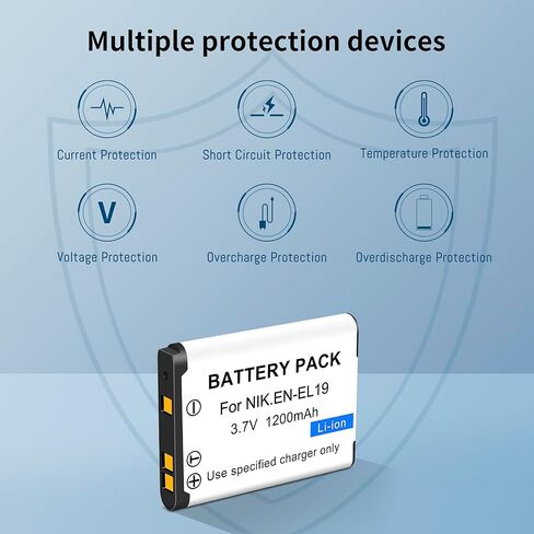 عبوتان من بطارية EN-EL19 (1200 مللي أمبير في الساعة) وشاحن USB رفيع لنيكون Coolpix S32، S33، S100، S2800، S3100، S3200، S3300، S3500، S3600، S3700، S4100، S4200، S4300، S5200، S5300، S6500، S6800، S7000 in Kuwait