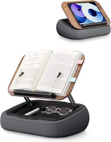 Adjustable Pillow Book Stand with Storage, Ergonomic Lap Beanbag Reading Pillow for Bed & Desk, Multi-Angle Book Stand Pillow Holder, Hands-Free Lap Reading Stand for Books, Tablets & iPad in Kuwait