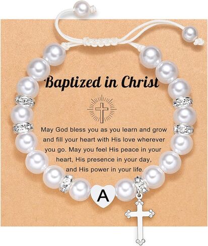 UNGENT THEM Initial Heart Cross Charm Bracelet for Girls, Baptism First Communion Easter Confirmation Gifts for Girls Teens in Kuwait