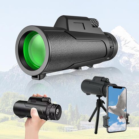 منظار أحادي العين 12x50 عالي الطاقة عالي الدقة للبالغين BAK4 Prism FMC عدسة مقاومة للماء ورؤية واضحة منخفضة الإضاءة تتضمن حامل ثلاثي القوائم ومحول هاتف للمشي لمسافات طويلة والتخييم in Kuwait