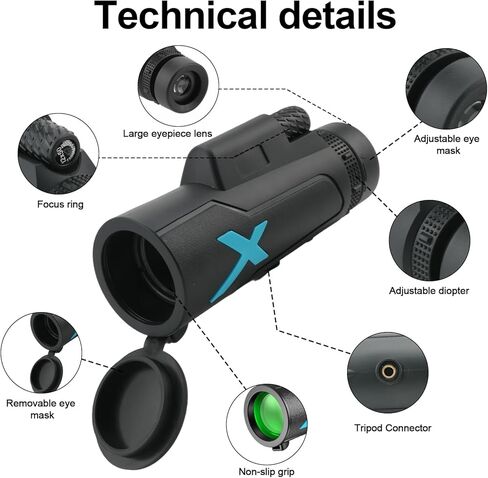منظار أحادي العين 12x50 عالي الطاقة عالي الدقة للبالغين BAK4 Prism FMC عدسة مقاومة للماء ورؤية واضحة منخفضة الإضاءة تتضمن حامل ثلاثي القوائم ومحول هاتف للمشي لمسافات طويلة والتخييم in Kuwait