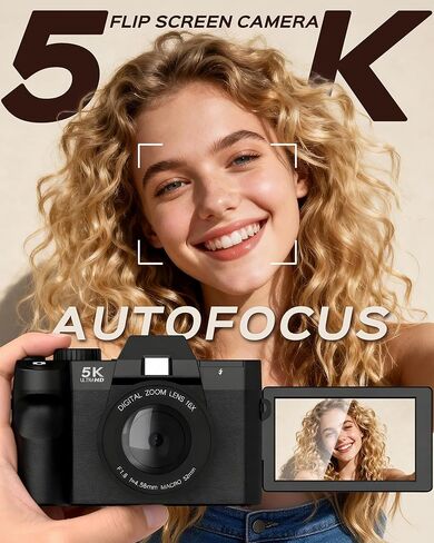 5K Digital Camera for Photography with WiFi 48MP Vlogging Camera for Beginners with Flip Screen, Wide Angle & Macro Lens, Microphone, 32GB MicroSD Card, Card Reader, 2 Batteries, Charger in Saudi Arabia