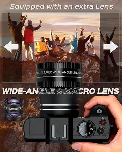 5K Digital Camera for Photography with WiFi 48MP Vlogging Camera for Beginners with Flip Screen, Wide Angle & Macro Lens, Microphone, 32GB MicroSD Card, Card Reader, 2 Batteries, Charger in Saudi Arabia