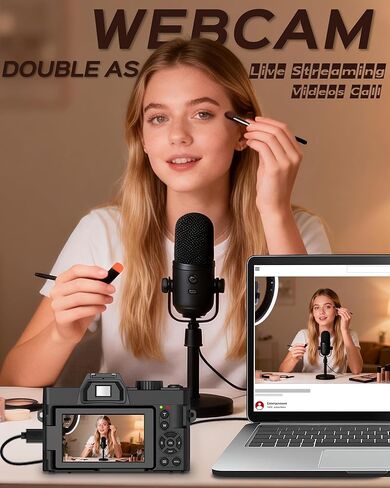 5K Digital Camera for Photography with WiFi 48MP Vlogging Camera for Beginners with Flip Screen, Wide Angle & Macro Lens, Microphone, 32GB MicroSD Card, Card Reader, 2 Batteries, Charger in Saudi Arabia
