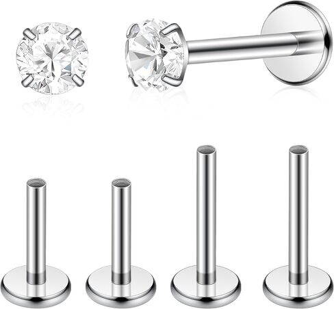 TIGRADE 2Pcs 18G G23 Titanium Hypoallergenic Piercing Jewelry Flat Back Stud Earrings Labret, Lip Ring, Nose Stud | 6mm/8mm Pin for Sensitive Ears, Cartilage Helix Tragus Conch for Women Men in Saudi Arabia