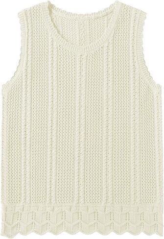 LOMON Womens Crochet Tops Sleeveless Sweater Vest Crew Neck Hollow Out Knit Tank Tops Dressy Casual in Saudi Arabia