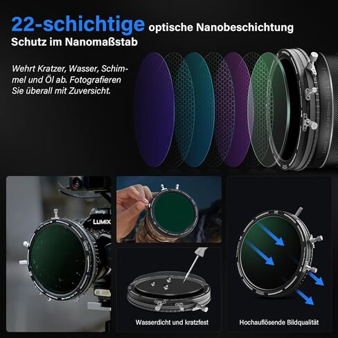 مرشح H&Y RevoRing MKⅡ مرشح ND متغير، مرشح الكثافة المحايدة ND3-ND1000 وCPL مع أحجام خيوط متغيرة ونظام قفل 82 86 92 95 مم in Kuwait
