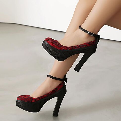 Elerhythm Women's Mary Jane Punk Closed Toe Lace Flower Elegantes Gothic Pumps Sweet Bow Platform High Heels Shoes in Saudi Arabia