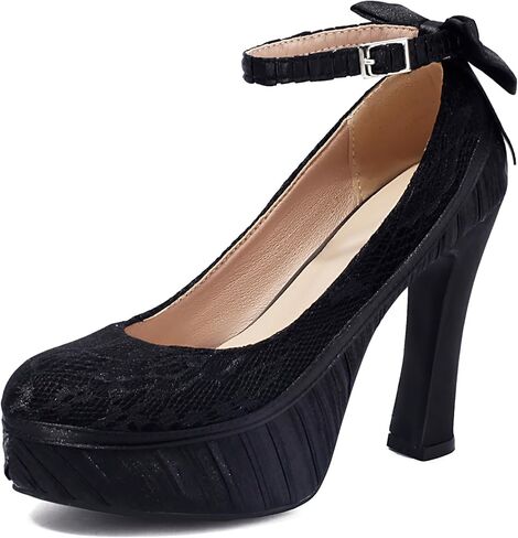 Elerhythm Women's Mary Jane Punk Closed Toe Lace Flower Elegantes Gothic Pumps Sweet Bow Platform High Heels Shoes in Saudi Arabia