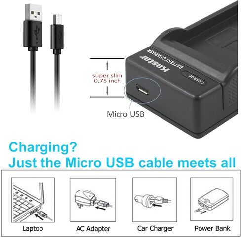 شاحن USB رفيع من Kastar لكاميرات Canon NB-4L، CB-2LV وELPH 100 HS، 310 HS، 300HS، 330HS، Powershot SD1400 is، SD750، SD1000، SD600، SD1100 is، SD630، SD400، SD450، SD780، VIXIA mini in Kuwait