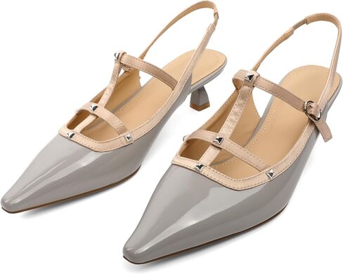 Esvowido Kitten Heels for Women Studded Pointed Closed Toe Slingback Kitten Heels Adjustable T Strap Low Pumps for Work Date Wedding Party Formal Dress Shoes in Saudi Arabia