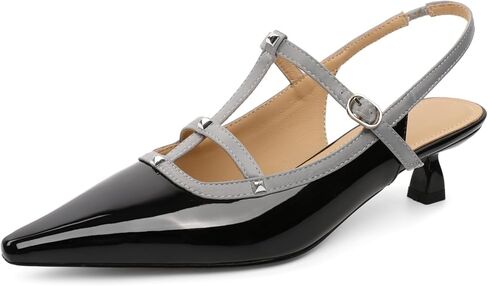 Esvowido Kitten Heels for Women Studded Pointed Closed Toe Slingback Kitten Heels Adjustable T Strap Low Pumps for Work Date Wedding Party Formal Dress Shoes in Saudi Arabia