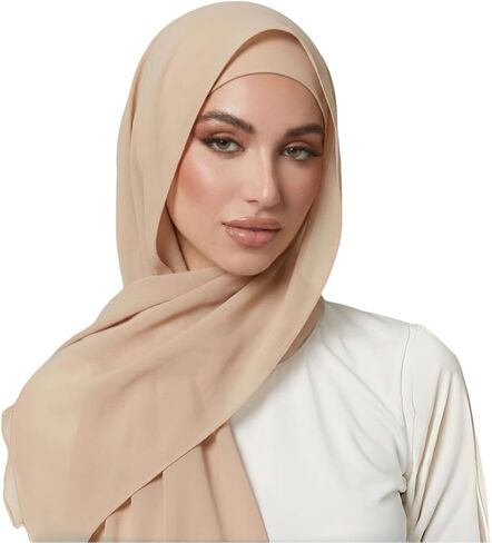 Yeieeo Instant Chiffon Hijab with Undercap Fashion Solid Color Chiffon Head Wraps Under Scarf Caps Muslim Fashion Bandage in Kuwait
