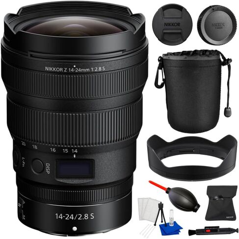 عدسة تكبير واسعة للغاية Nikon NIKKOR Z مقاس 14-24 مم f/2.8 S لكاميرات Nikon Z بدون مرآة + حزمة مع حقيبة عدسة كبيرة وقلم عدسة ومنفاخ غبار ومجموعة تنظيف والعديد من الملحقات الأخرى in Kuwait