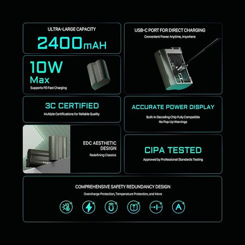 محطة شحن محمولة تيلتا EN-EL15 + 4 بطاريات قابلة للشحن | اشحن 4 بطاريات مع USB-C PD 45 وات شحن سريع in Kuwait