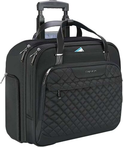 EMPSIGN Rolling Laptop Bag Women with Wheels, Rolling Briefcase for Women Fits Up to 15.6 Inch Laptop Briefcase on Wheels, Water-Repellent Overnight Rolling Computer Bag with RFID Pockets, Black in Kuwait