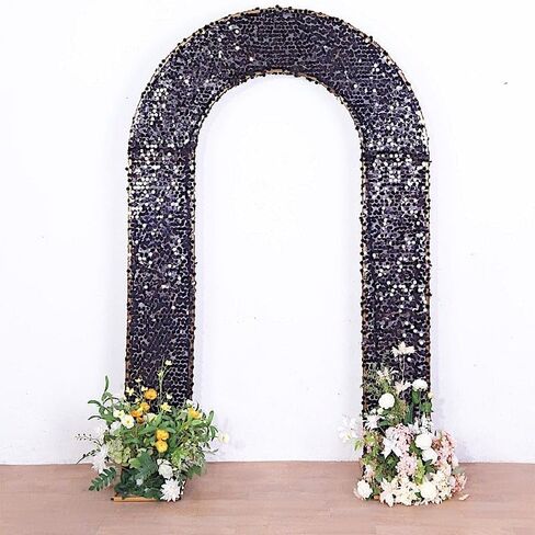 8 feet Black Payette Sequin Fitted Double-Sided U-Shaped Wedding Arch, Round Top Chiara Stand Cover, Spandex Shimmer Tinsel Open Arch Backdrop Stand Cover Wedding Party Events Reception Decorations in Saudi Arabia