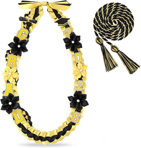 Graduation Ribbon Lei Class of 2025 Grad Lei Kit Graduation Double Braided Necklace with Honor Cord for Graduate Women Men High School College Grad Party Supplies(Red, Black) in Saudi Arabia