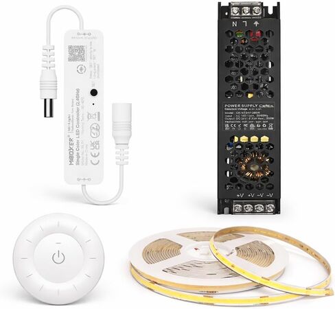 طقم التحكم عن بعد MLR1 Mini LED وحزمة التحكم عن بعد K3S باللون الأبيض (24 فولت 200 واط IP20 LED سائق + 24 فولت COB LED قطاع 480LED/m CRI90 3000K أبيض دافئ) in Kuwait