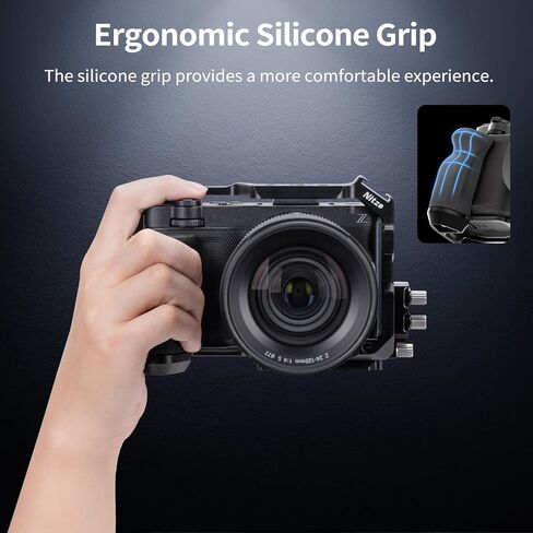 قفص Nitze ZR لكاميرا Nikon ZR، مع قبضة سيليكون، مشبك كابل، حذاء بارد ولوحة من نوع Arca، متوافق مع سلسلة DJI RS Gimbals ومحول تركيب عدسة مرشح MOFAGE Poco - T-N08B in Kuwait