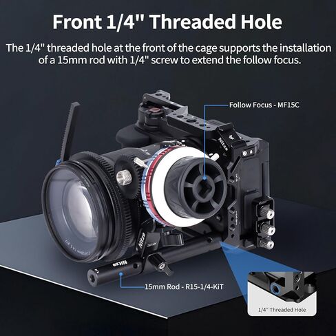 قفص Nitze ZR لكاميرا Nikon ZR، مع قبضة سيليكون، مشبك كابل، حذاء بارد ولوحة من نوع Arca، متوافق مع سلسلة DJI RS Gimbals ومحول تركيب عدسة مرشح MOFAGE Poco - T-N08B in Kuwait