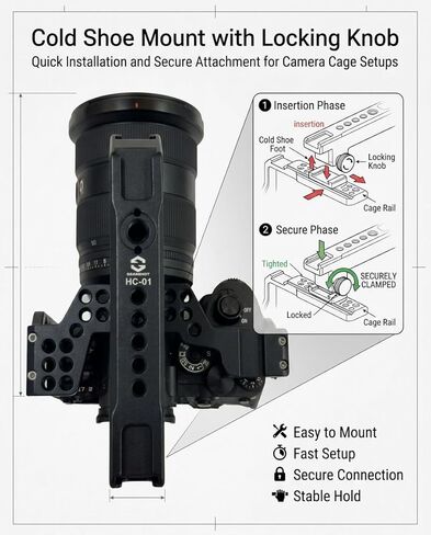 HC-01 مقبض علوي للكاميرا، مقبض تثبيت على الحذاء البارد من الألومنيوم باستخدام الحاسب الآلي مع فتحات تحديد موقع ARRI، ومقبض قفل ونقاط تثبيت متعددة لجهاز فيديو قفص الكاميرا in Kuwait